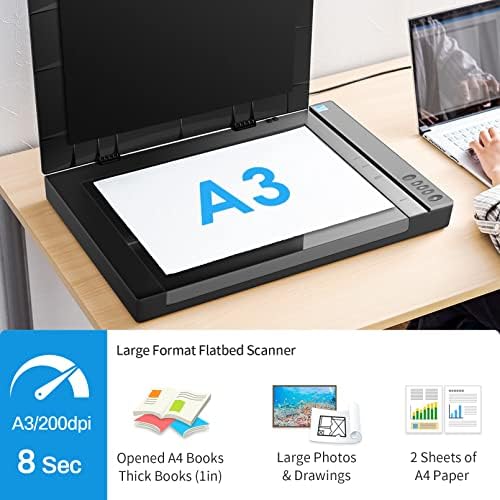 VIISAN 3120 A3 Flatbed Scanner, 1200 DPI, CIS Sensor, Scan 11.7" x 16.7" in 8 sec, Frameless, Auto-Scan, Document & Photo & Book Scanner