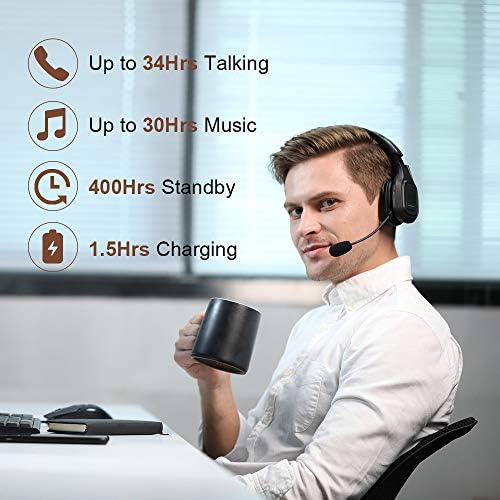 Trucker Bluetooth Headset V5.0, Wireless Headset with Noise Canceling&Mute Microphone for Cell Phones, On Ear Bluetooth Headphone for Computer