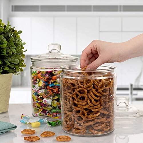 Marbelous Set of 2 Glass Jar with Lid (2 Liter) | Airtight Glass Storage Cookie Jar for Flour, Pasta, Candy, Dog Treats