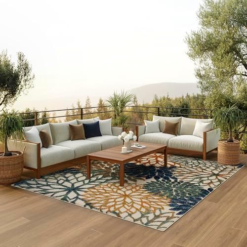 Nourison Home Aloha Indoor/Outdoor Black White 2'8" x 4' Area Rug, Tropical, Botanical, Easy Cleaning, Non Shedding, Bed Room, Living Room