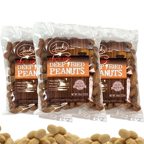 Jerky.com Deep Fried Spicy Hot Peanuts in Shell 3 Pack - Bold & Savory Peanuts - Roasted Spicy Peanuts in Shell for Human - USA Grown, Ultimate Spicy Gourmet Gift Peanuts (30oz Total)