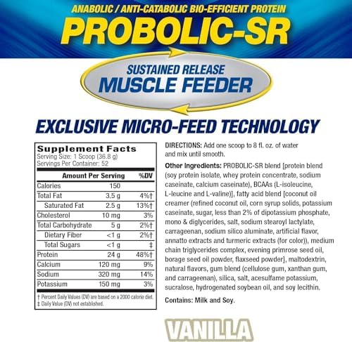 Maximum Human Performance Probolic-SR Sustained Release Protein Powder, 24g Protein, BCAAs, Glutamine, Arginine, Pre-Workout, Post-Workout