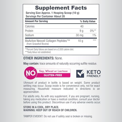 NeoCell Grassfed Collagen Peptides Powder | 7 oz | Unflavored | for Women and Men | Hair, Skin, & Nails