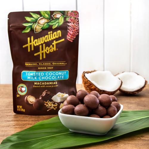 Hawaiian Host Paradise Collection - Toasted Coconut Milk Chocolate Macadamia Nuts - 8 Oz Bag