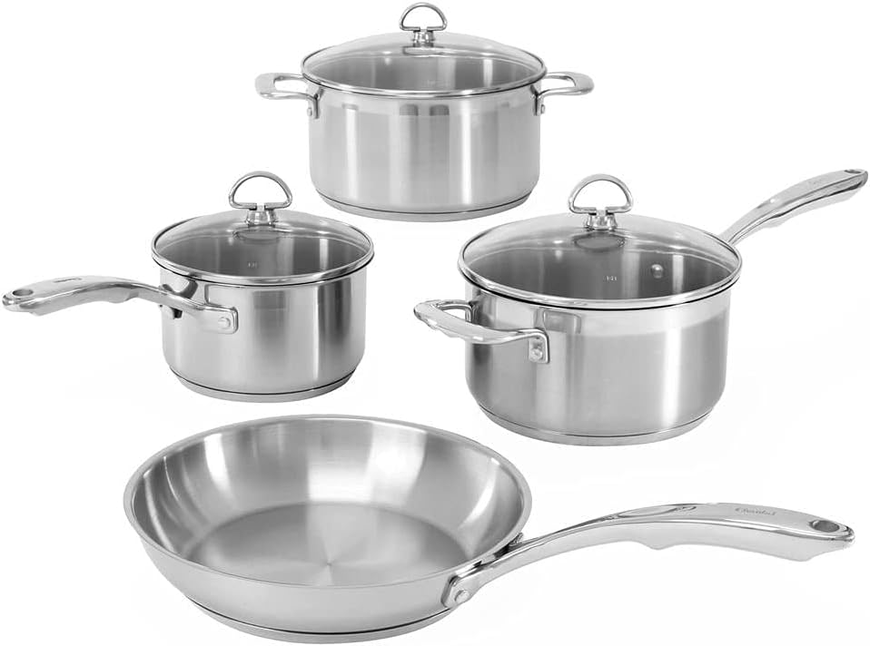 Chantal Induction 21 Steel 1 quart NonStick Saucepan with Tempered Glass Lid, Ceramic Non Stick, Brushed Stainless Steel