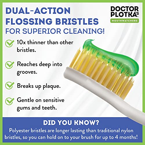 MOUTHWATCHERS Soft Flossing Toothbrushes for Adults, Value 6 Pack, Ultra Clean Manual Toothbrush Set for Sensitive Teeth & Gums, by Dr. Plotka