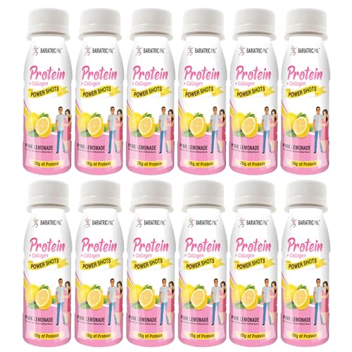 BariatricPal Ready-To-Drink 25g Whey Protein & Collagen Power Shots - Pink Lemonade (12 Bottles)