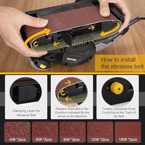 Jellas 7Amp Handheld Belt Sander, 3 21 Inch with Dust Bag for Woodworking | Variable Speed Control, 2-in-1 Vacuum Adapter, 10ft Power Cord