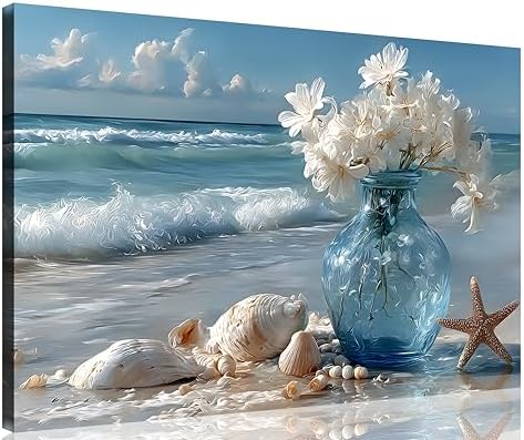 TutuBeer 3 Panel Beach Canvas Wall Art for Home Decor Blue Sea Sunset White Beach Painting the Picture Print on Canvas Seascape the Pictures for Home Decor Decoration,Ready to Hang