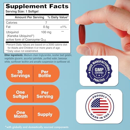 Health Thru Nutrition Ubiquinol 200mg 30 Softgels as Kaneka QH Reduced CoQ-10 | Stabilized - 3rd Party Tested | Enhanced Bioavailability | Cardiovascular & Mitochondria Function Support | Non-GMO | Reduced Form CoQ-10 Supplement, High Absorption, Cardiov…