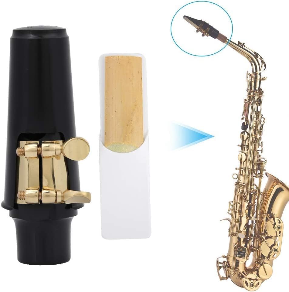 20 Pieces Alto Sax Mouthpiece Kit Saxophone Mouthpiece with Brass Ligature Plastic Cap 2.5 Reed and Cushions Pads