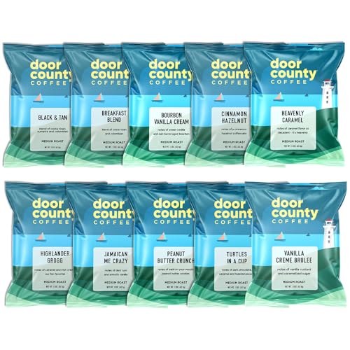 Door County Coffee Gourmet Flavored Sampler Pack, Ten 1.5 oz Bags