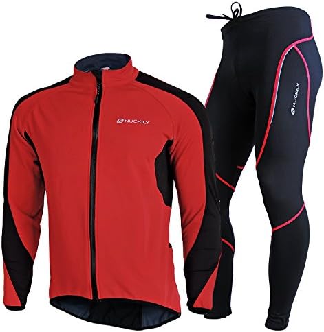 Men's Cycling Jersey Set, Winter Thermal Fleece Lining Waterproof Long Sleeve Jacket with Padded Riding Pants