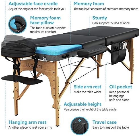 Memory Foam Massage Table Premium Portable Foldable Massage Bed Height Adjustable 72 Inches Long 27 Inches Wide Home Salon Spa Bed Tattoo Table with
