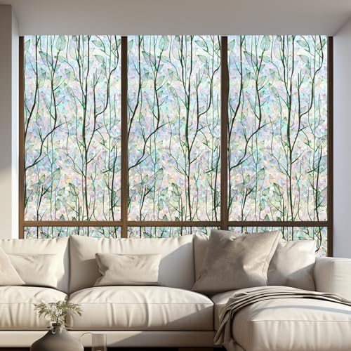 LEMON CLOUD Window Privacy Film, Rainbow Stained Glass Cling,17.5″ x 78.7″