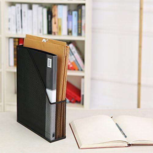 MyGift Wire Mesh Wall Mounted or Freestanding Document Rack, Magazine and File Holder, Set of 2, Black