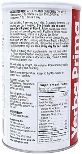 Yerba Prima Psyllium Husk, 12 Ounce - Whole Husk Fiber Supplement, Vegan, No Sugar or Artificial Sweeteners, Non GMO, Gluten Free