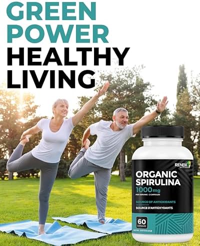 Renew Actives Organic Spirulina 1000MG per 2 Capsules – Superfood for Men & Women – Supports Energy