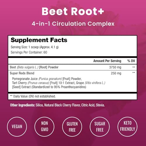 NutraChamps Beet Root Powder Circulation Supplement, Superfood Powder Nitric Oxide with Beetroot Juice, Super Reds & Grape Seed Extract