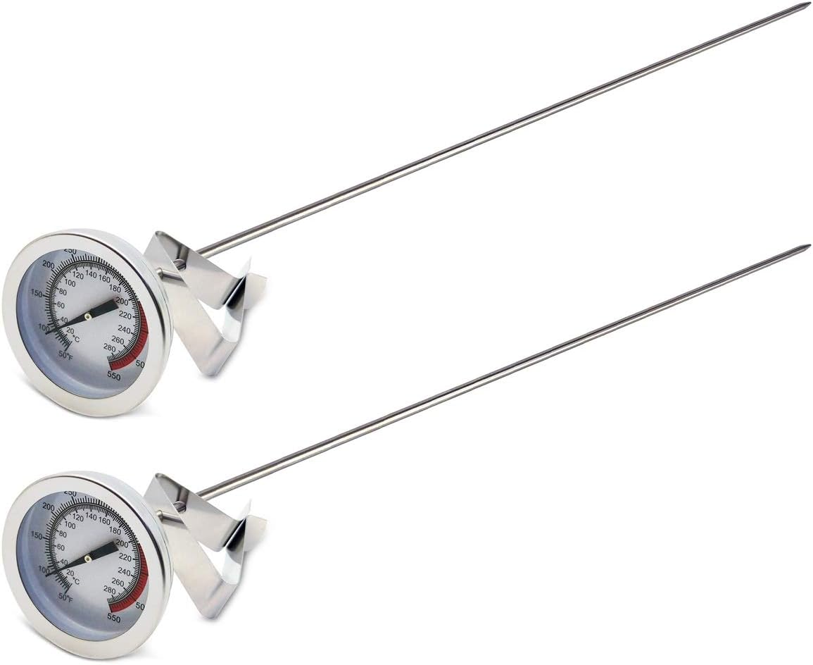 Efeng 15“ turkey fryer thermometer with pot clip (2 Pack), 2" dial candy thermometer with stainless steel clip, oil thermometerr for frying