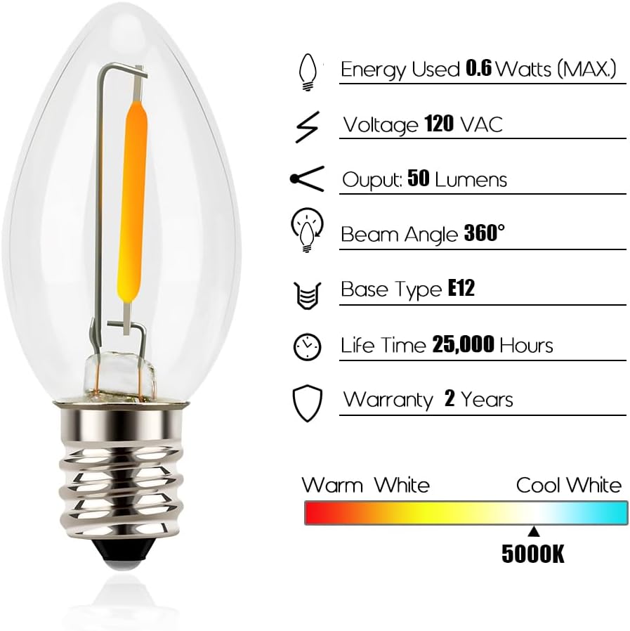 Emotionlite C7 LED Candelabra Bulbs, E12 Base, Warm White 2700K, 4 Pack | lear LED chandelier bulbs, 4W/5W/6W/7W incandescent equivalent with E12 candelabra base