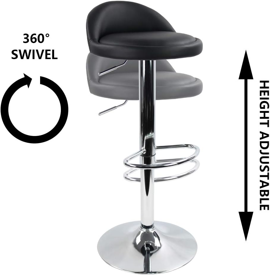 KKTONER PU Leather Round Bar Stool with Back Rest Height Adjustable Swivel Pub Chair Home Kitchen Bar stools Backless Stool with Footrest (Black)