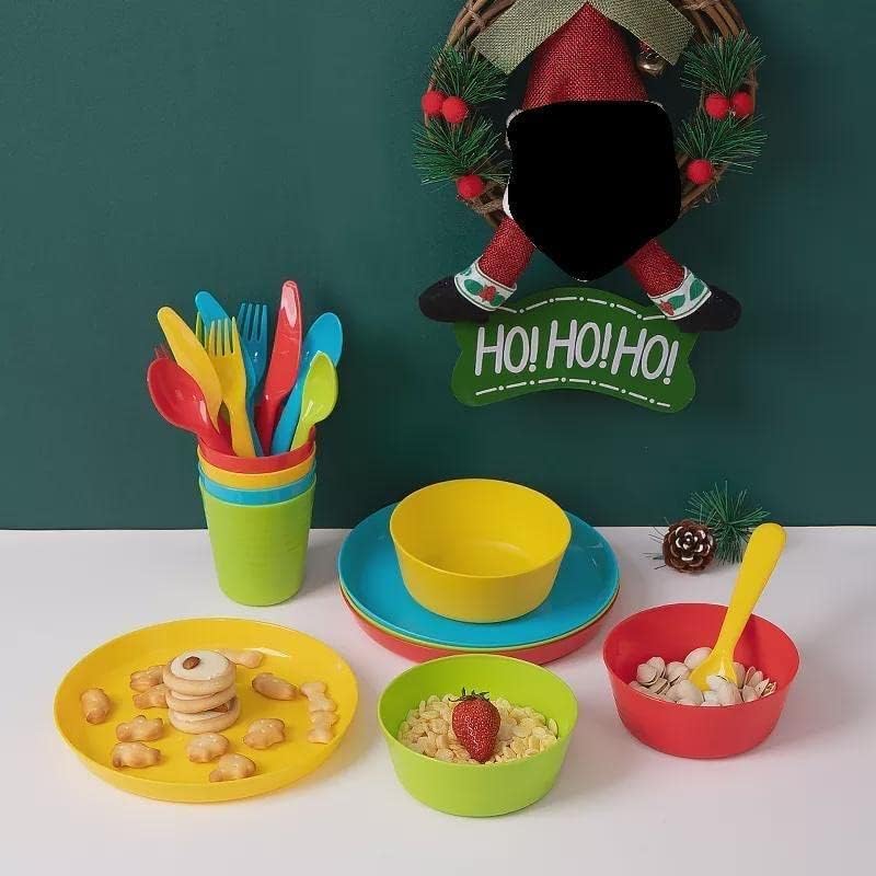 Plaskidy Kids Dinnerware Set for 4-24 Piece Plastic Childrens Dishes Dinnerware Sets Microwave/Dishwasher Safe BPA Free - Toddler Dinner Set