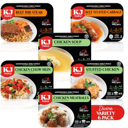 KJ Poultry Kosher Ready Meals - (6 Pack Divine Variety - Beef & Chicken) Prepared Entree Fully Cooked