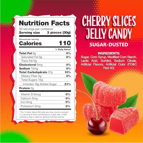 Cherry Slices Jelly Candy, Fruit Slices with Cherry Flavor, 2 Lb Bag