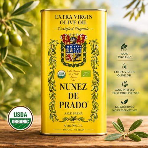 Nuñez de Prado Extra Virgin Olive Oil – USDA Organic, DOP Baena, First Cold Pressed, Family Estate Harvest, 33.8 fl oz (1 Liter)