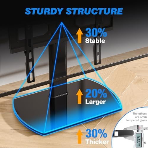 Rfiver Universal Swivel TV Stand for 27-50 55 60 Inch TVs | Height Adjustable Tabletop TV Stand Holds up to 88 lbs, Pedestal TV Stand with Tempered Glass Base, Replacement TV Mount