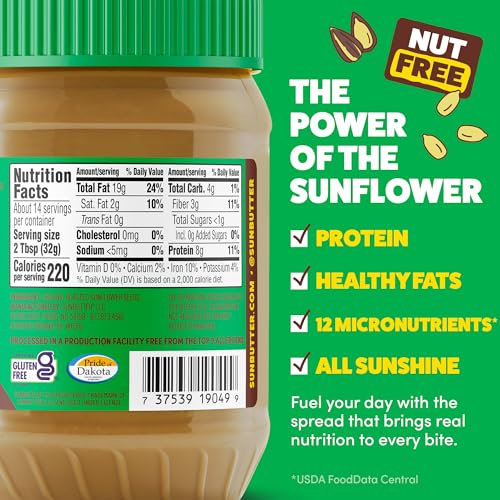 SunButter Original Sunflower Seed Butter, 16 oz Nut-Free Spread with 7g Plant-Based Protein, Roasted Rich & Savory Flavor, Smooth Texture | Vegan, Kosher & Non-GMO