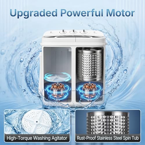 SUPER DEAL Compact Mini Twin Tub Washing Machine 13lbs Capacity Portable Washer Wash and Spin Cycle Combo, Built-in Gravity Drain for Camping