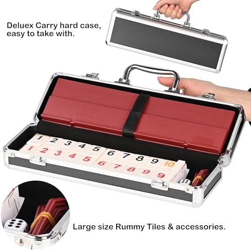 Doublefan Rummy Cube 4 Player Edition, 106 Rummy Cube Game Set with with 4 Plastic Racks in Portable Aluminum Case
