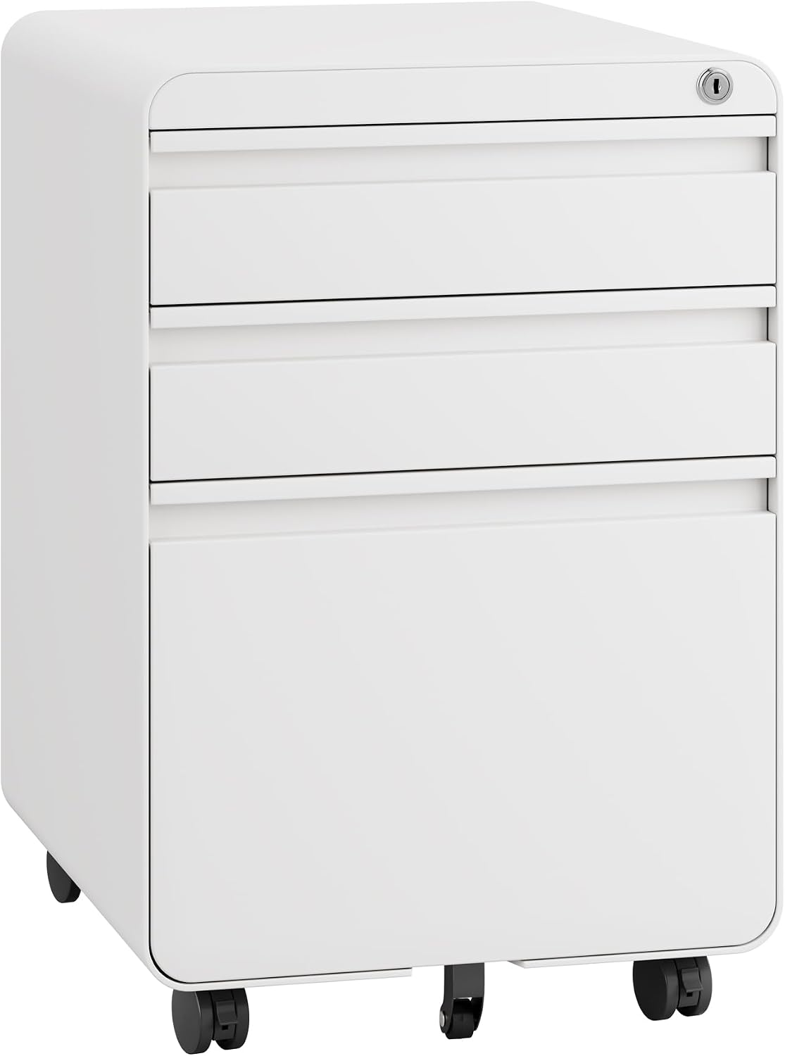 Dripex 3 Drawer Metal Rolling File Cabinet Under Desk Filing Cabinet White | 16"W x 18"D x 24"H, Lockable, 5 Wheels, Fully Assembled