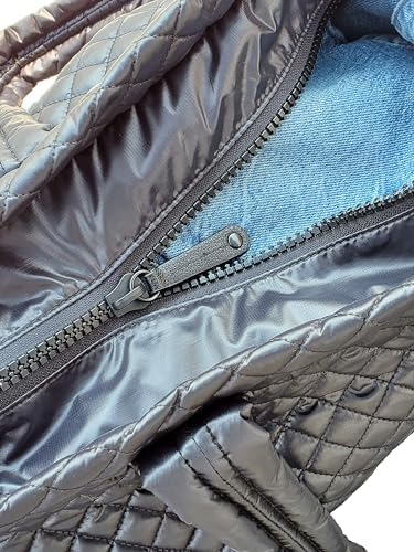 Comfortable Lightweight Large Quilted Zipper Tote with Pouch water repellent Black