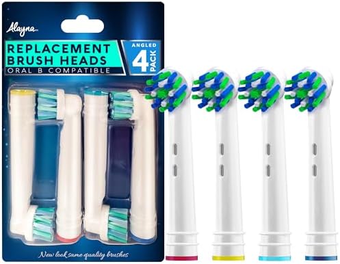 Alayna Toothbrush Heads Compatible with Oral-B, Cross-Style, 4 Pack | Replacement Brush Head Refills Compatible with Braun Oral-B Electric Toothbrushes and Most Click-On Handles