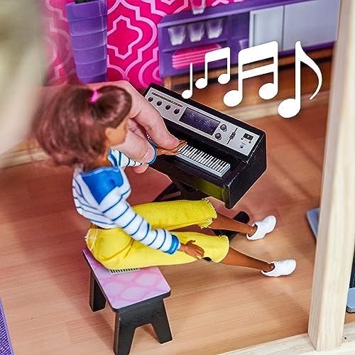 KidKraft Uptown Wooden Modern Dollhouse with Lights & Sounds, Pool and 36 Accessories | Over 3 Feet Tall Pink Mansion Doll House, Working Elevator