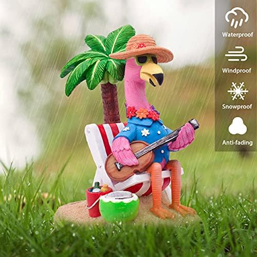 TERESA'S COLLECTIONS Pink Flamingo Garden Decor with Solar Light, Flamingo Summer Outdoor Decor