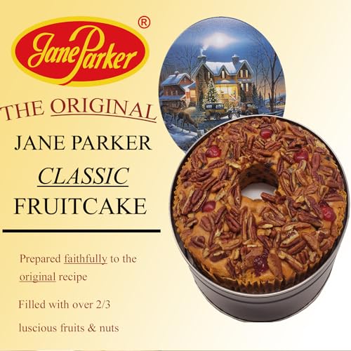 Jane Parker Fruitcake Classic Light Fruit Cake 3 Pound (48 Ounce) Ring in a Collectible Holiday Tin