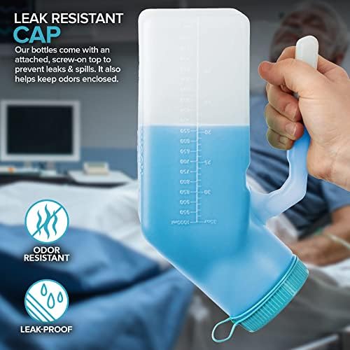 Male Urine Bottle (35 oz), Portable Urinals for Men Spill Proof Nighttime, Pee Bottles for Men with Screw-On Lid
