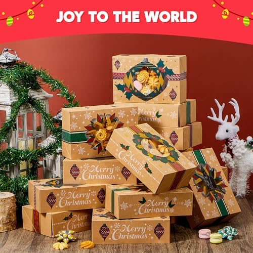 JOYIN 24PCS Christmas Cookie Boxes for Gift Giving, 8.75" x 5.75" x 2.75" Xmas Holiday Bakery Treat Boxes with Window