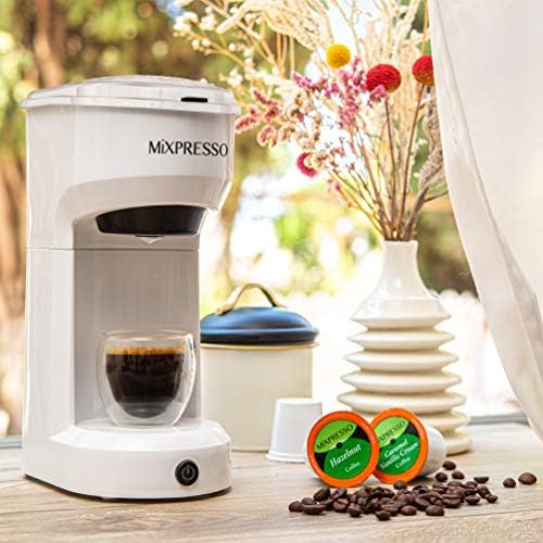 Mixpresso Single Serve Coffee Maker K Cup Coffee Maker for K Pods & Grounds | Compact 800W White Coffee Machine with 14 Oz Water Tank, Fast Brew & Auto Shut-Off, Small Design for Travel RV, Office& Dorm
