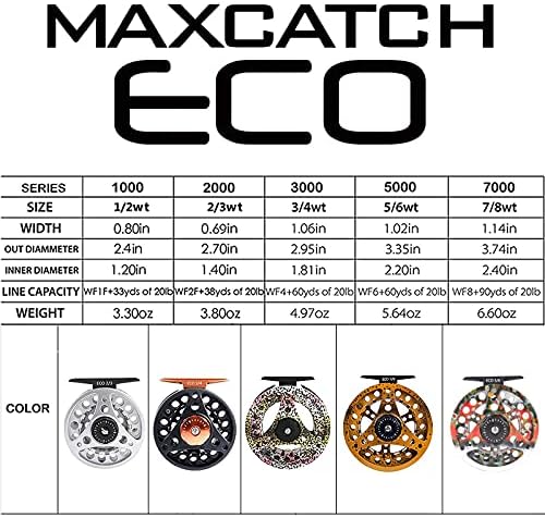 M MAXIMUMCATCH Maxcatch ECO Large Arbor Fly Fishing Reel (3/4wt 5/6wt 7/8wt) and Pre-Loaded Fly Reel with Line Combo