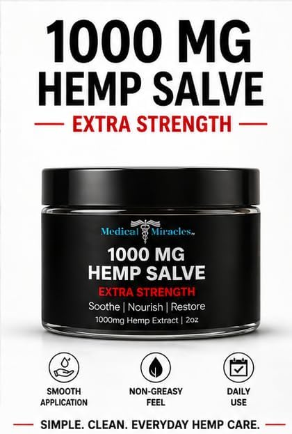Medical Miracles Hemp Salve 1000 mg – Extra Strength Topical Skin Balm, Smooth Non-Greasy Feel, Fast-Absorbing Daily Use, 2 oz
