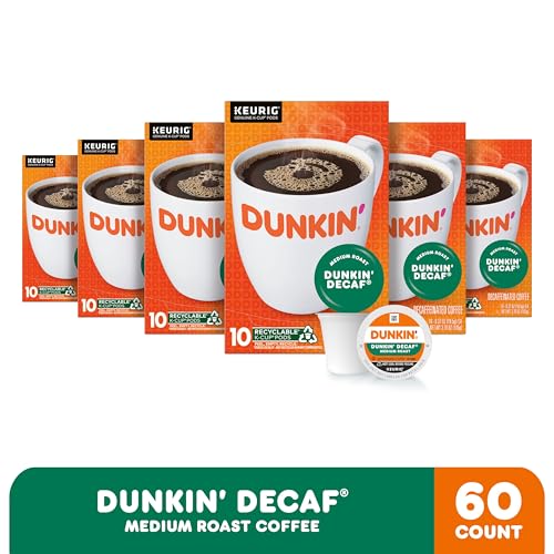 Dunkin’ Decaf Medium Roast Coffee, Keurig K-Cup Pods, 60 Count