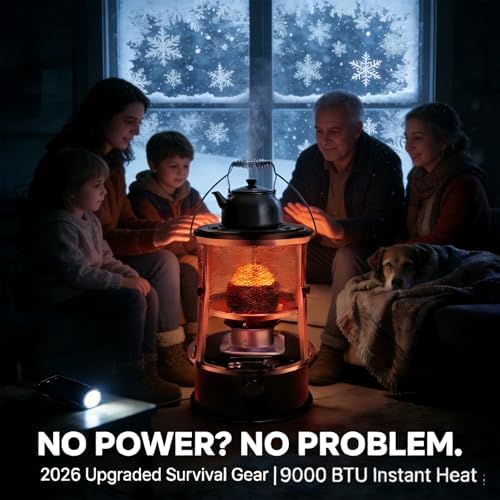 Emergency Survival Kerosene Heater for Indoor Use, 2026 Upgraded Non Electric Heaters for Indoor with Cooking Top, 9000 Btu Radiant Heat, 18-21h Runtime, For Winter Storm, Grid down & Home (Black)