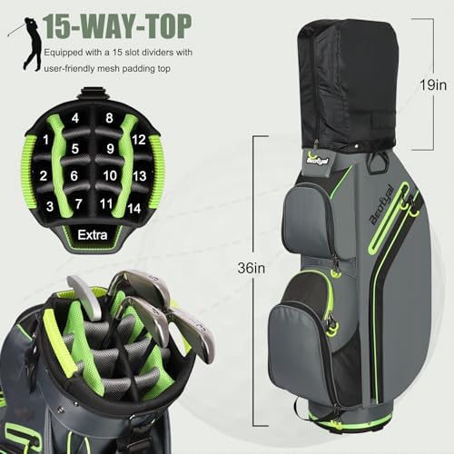 15-Way Golf Cart Bag, Lightweight Golf Club Bag for Men with Cooler | 15 Separate Compartments Easy Club Access Multiple Storage Pockets Cart Strap Channel Beverage Storage and Carry Handles