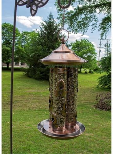 Triple Tube Deluxe Bird Feeder, Metal and Plastic Construction, Warm Copper Finish, 9 Feeding Ports with Perches, Hanging Cable System
