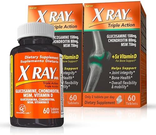 X Ray Dol Triple Action Joint Support Supplement, 60 Count, 1 Pack | Glucosamine 1500mg, Chondroitin 800mg, MSM 750mg, 5X Vitamin D, Supports Healthy Joints, Bones & Cartilage